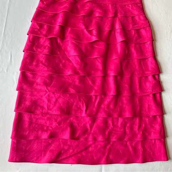London Times Womens Dress One Shoulder Fuchsia Pink Tiered Ruffles Knee Length 8 - Picture 5 of 12